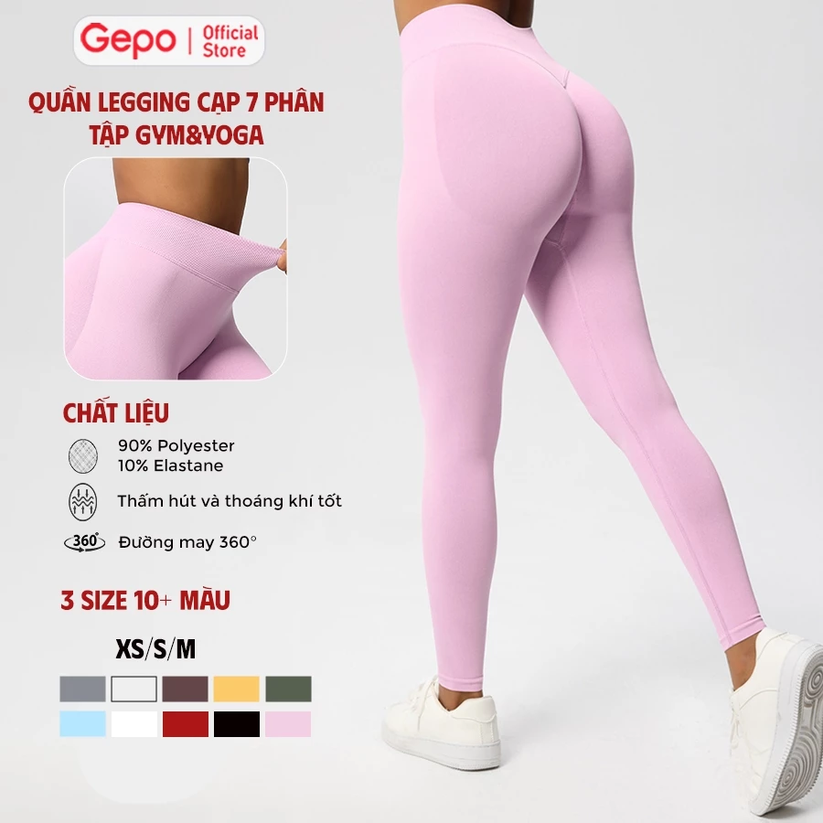 GEPO Quần dài thể thao tập gym yoga nữ cạp cao 7cm viền chun vải dệt kim 10% Elastane co giãn 4 chiều thoáng khí GP133
