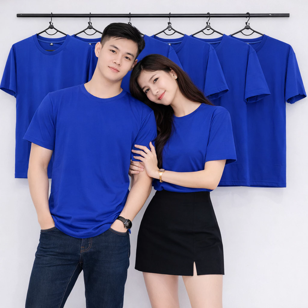 Áo Thun Màu Xanh Dương THỜI TRANG 24H Xanh Bích Phom Xuông Cho Nam Và Nữ Có Cả Big Size Và Size Nhỏ