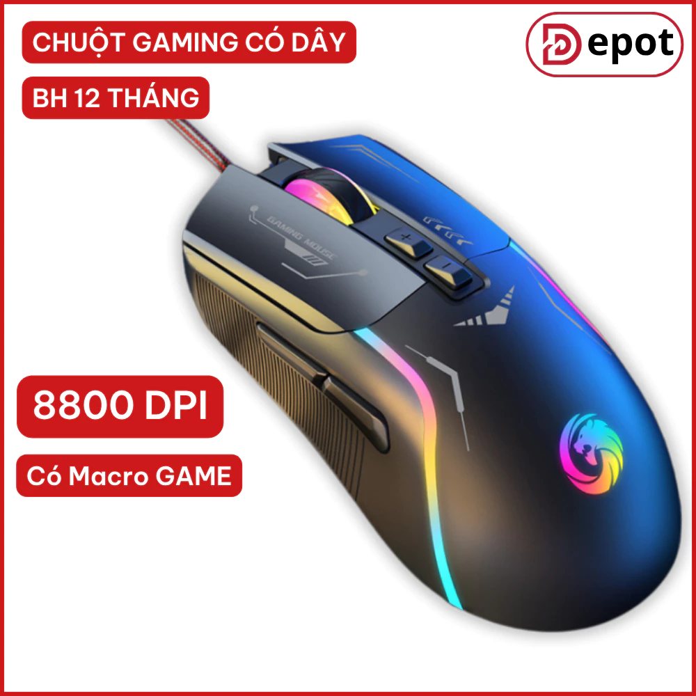 Chuột GAMING có dây 8800 DPI có app Macro, chuột chơi game cho PC, Laptop thiết kế công thái học cho làm việc, giải trí.