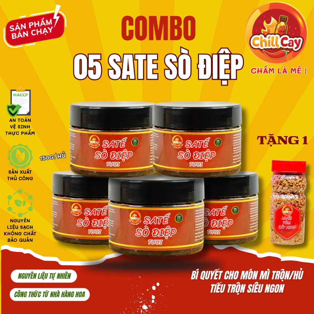 COMBO 05 Sa Tế Sò Điệp CHILLCAY Sốt Sate Tôm Khô Sò Điệp Dùng Trộn Mì, Hủ Tiếu, Phở, Tẩm Ướp Thịt Nướng Siêu Ngon