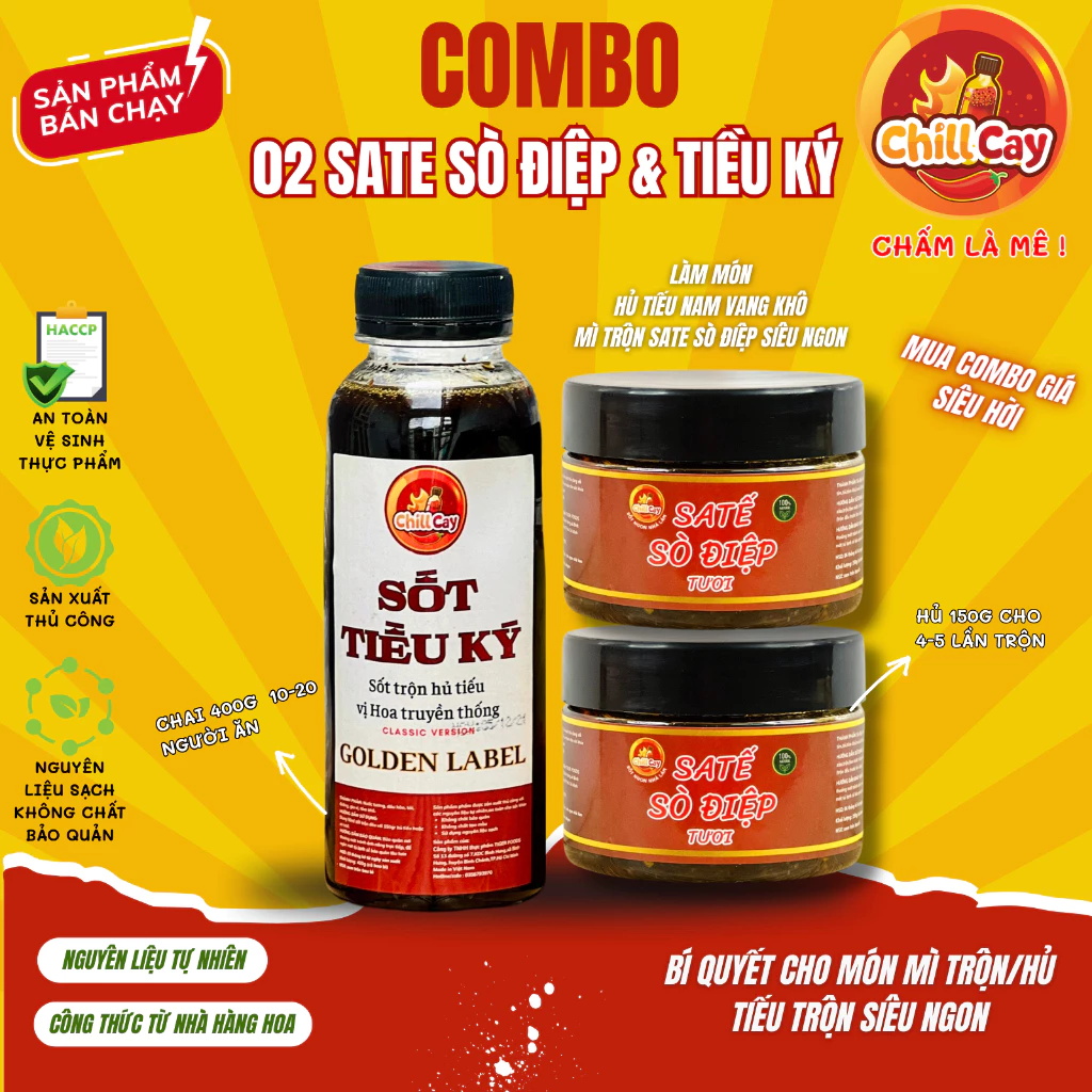 COMBO 2 Hũ Sate Sò Điệp + 1 Sốt Tiều Ký 400g CHILLCAY Sốt Trộn Mì Trộn Hủ Tiếu, Tiện Lợi Nêm Vị Vừa Ăn SIÊU NGON