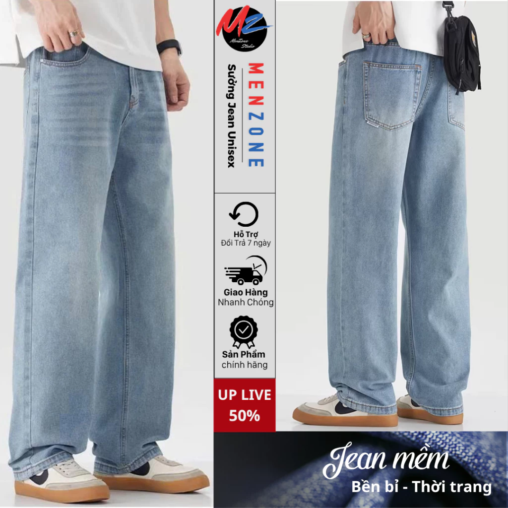 Quần bò nam ống rộng SR01 phong cách Hàn Quốc, form đẹp, mặc đi học đi chơi – MenZone