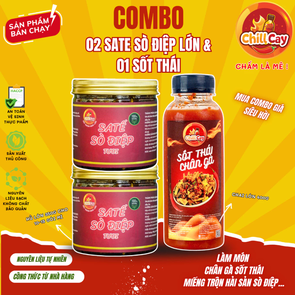 COMBO 2 HŨ SATE SÒ ĐIỆP LỚN - CHILLCAY - TẶNG NGAY 400GR SỐT THÁI TRỘN CHÂN GÀ SIÊU CAY SIÊU NGON