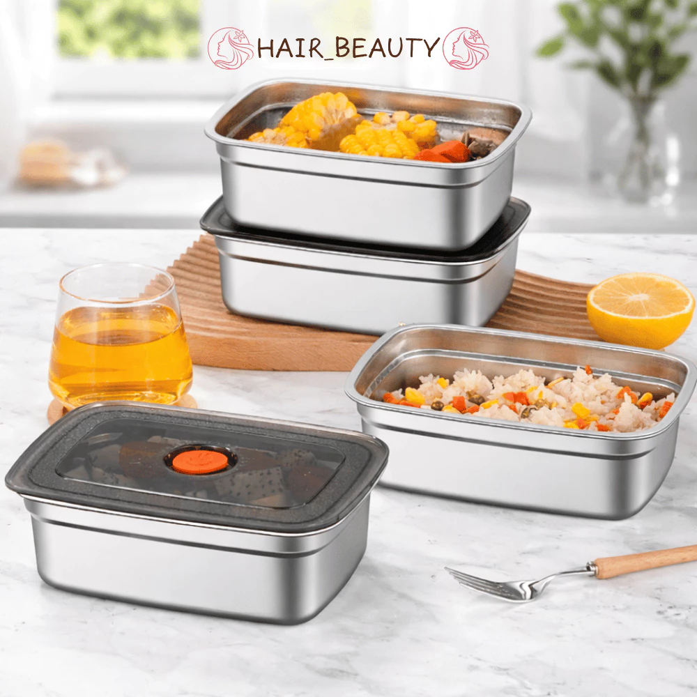 Set 3 Hộp Đựng Thực Phẩm Inox Có Nắp Đậy - Khay Đựng Đồ Ăn Để Tủ Lạnh Ngăn Mùi Bảo Quản Rau Củ Thịt