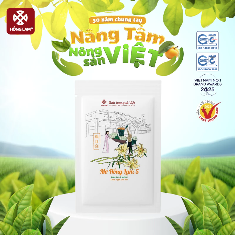 Ô mai (xí muội) mơ Hồng Lam 5 vị chua, cay, ngọt dẻo túi 60gram. Sản phẩm best seller của Hồng Lam
