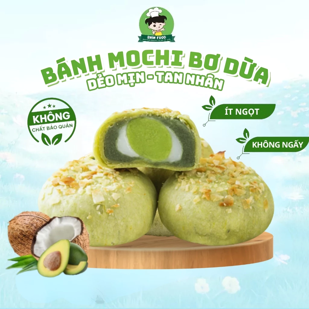 [ĐỒ ĂN VẶT NGON] Bánh Mochi Bơ Dừa Đậu Xanh Ít Đường Shin Food Mềm Dẻo Thơm Ngon, Bánh Ăn Kiêng Healthy