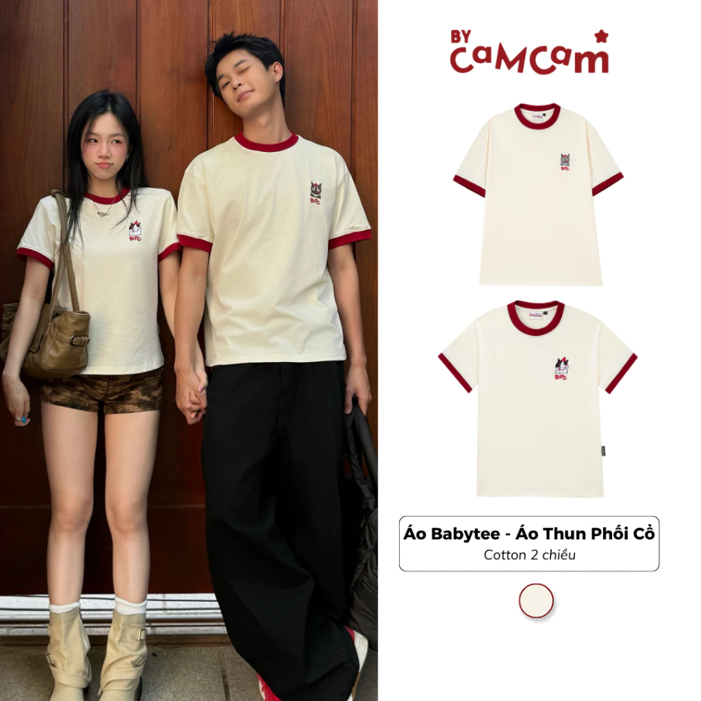 Áo Babytee - Áo Thun Ringer Tee Phối Cổ Mặc Đôi 𝑩𝒚𝒄𝒂𝒎𝒄𝒂𝒎 Áo Couple Cat Unisex Nam Nữ ATN488