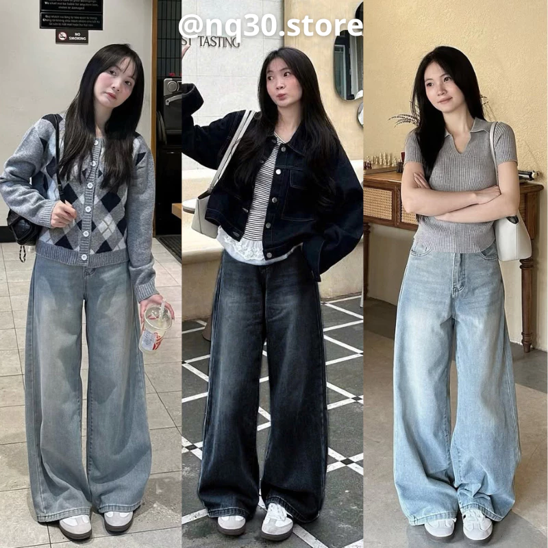 Quần Jean Nữ Ống Rộng Dáng Suông Basic MIAA Ống 30-33cm Dễ Mix Đồ Năng Động, quần bò ống suông màu RETRO