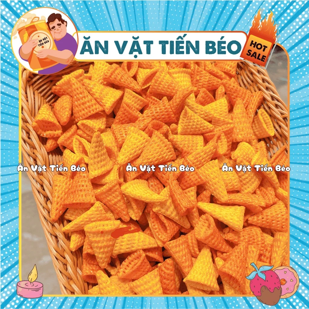 300G Snack Bắp Nón Tam Giác Phô Mai Giòn Tan Tẩm Vị, Bim Bim Nón, đồ ăn vặt tuổi thơ