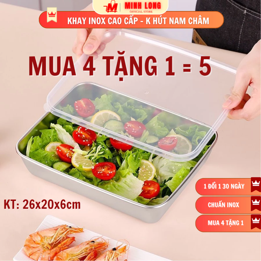 GIÁ XẢ KHO ⚡️ SET 5 hộp INOX đựng thực phẩm To cao cấp KHÔNG HÚT NAM CHÂM Kích thước ( 25x20x6cm)