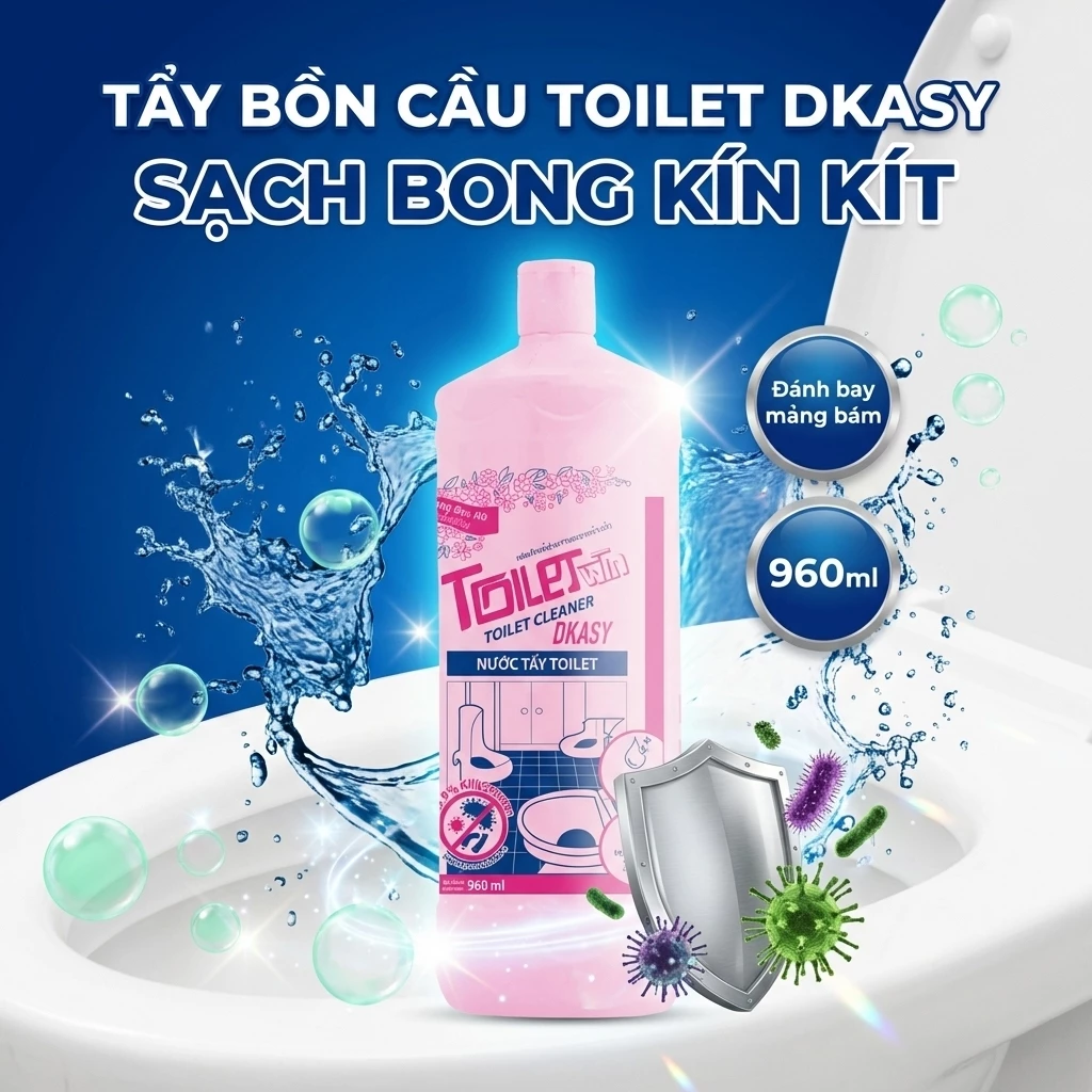 Nước Tẩy Bồn Cầu DKASY 960ml Pink, Chai Tẩy Toilet Sạch Khuẩn Đánh Bay Mảng Bám Ố Vàng