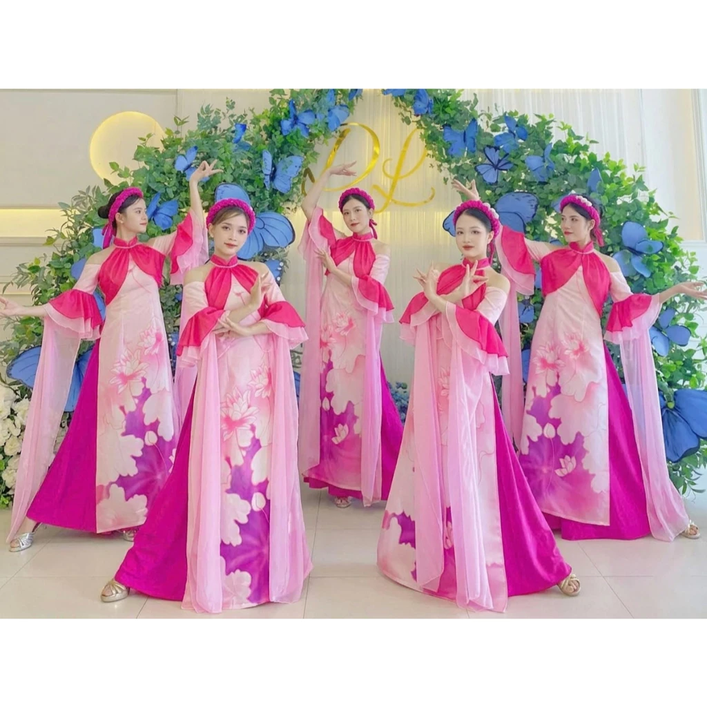 [Hà Nội] Áo dài trang phục múa biểu diễn văn nghệ thiết kế hở vai cổ tay bồng xẻ thả cho nhóm múa đội nhóm đương đại