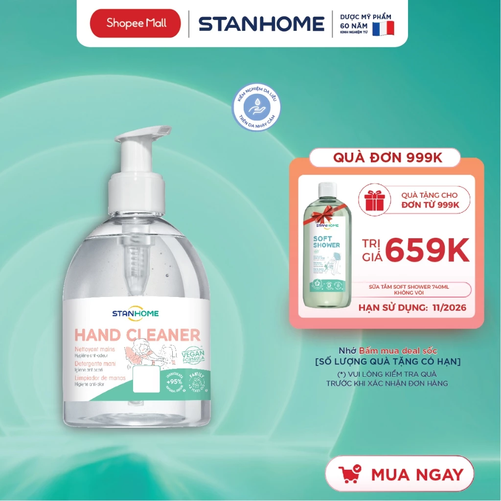 Gel rửa tay diệt khuẩn Stanhome Hand Cleaner cho da nhạy cảm, không gây khô da, không kích ứng da tay