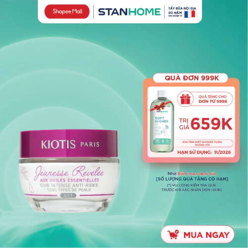 [Hạn 02/2027] Kem dưỡng giảm nhăn, trắng sáng, trẻ hoá da ban đêm Kiotis Paris soin intense anti-rides  peaux nuit 50ml