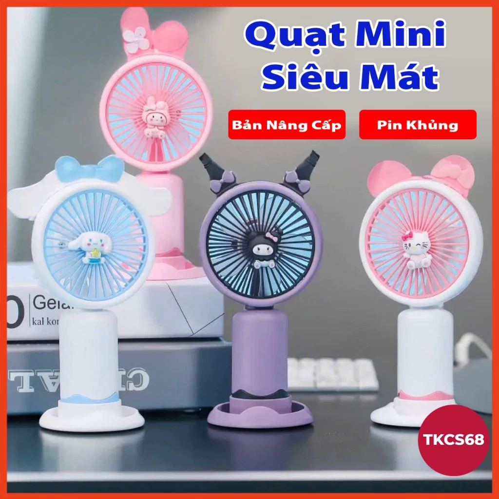 Quạt cầm tay mini cute di động có thể sạc lại pin tốc độ turbo phản lực gió mạnh , quạt để bàn hoạt hình kèm giá đỡ