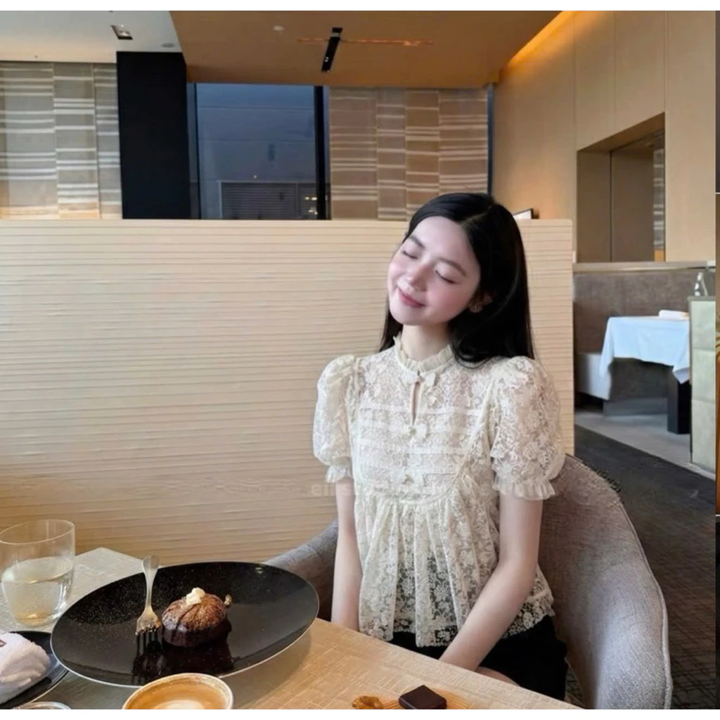 Suhee•LALASTUDIO• Áo ten tay bồng phối nơ ngực 2 lớp cao cấp tiểu thư thanh lịch ( chuẩn L1)