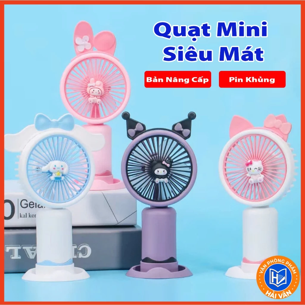 Quạt cầm tay mini cute  có thể sạc lại pin di động gió mạnh tốc độ turbo phản lực, quạt để bàn hoạt hình kèm giá đỡ