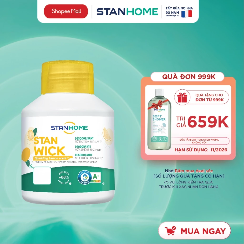 Sáp thơm khử mùi, hấp thụ mùi khó chịu cho nhà bếp  Stanhome Stan Wick 250ml tiêu chuẩn Air Label Score A+