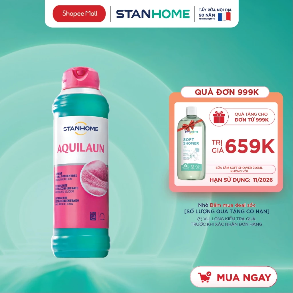Nước giặt đậm đặc cho đồ len, lụa trắng và sáng màu Stanhome aquilaun super concentre 1000ml