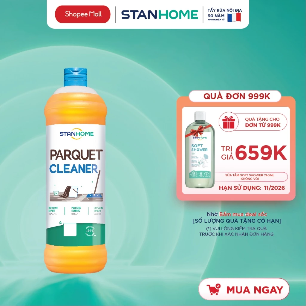 Nước Lau Sàn Gỗ Chuyên Dụng STANHOME Parquet Cleaner Khô Nhanh Không Cần Lau Lại Với Nước 1000ML