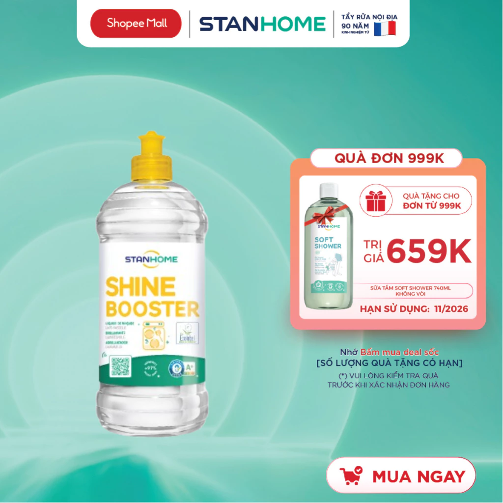 Nước Bóng Máy Rửa Bát STANHOME Shine Booster Cho Bát Đĩa sạch bóng 750ML