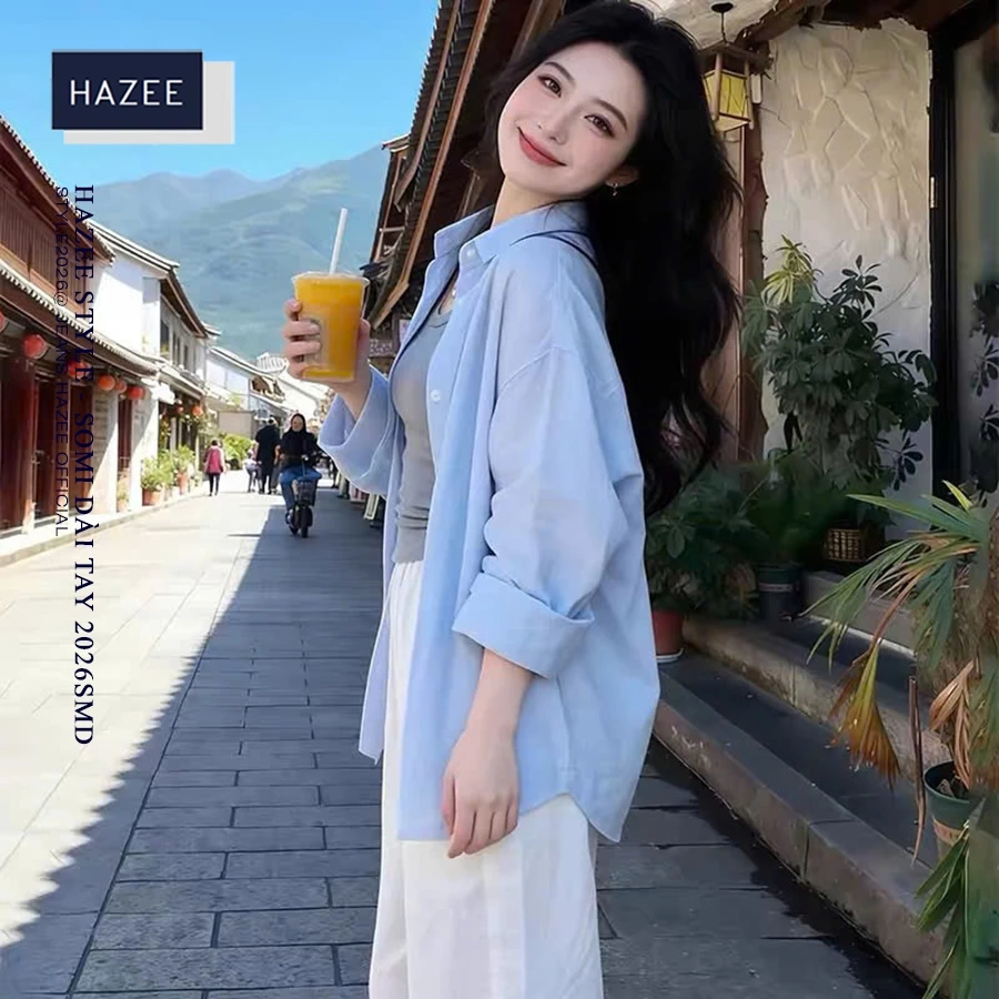 Áo Sơ Mi Nữ Oversize HAZEE - Vải Cotton Cao Cấp Mềm Mát, Ulzzang Mặc Đi Làm Đi Chơi