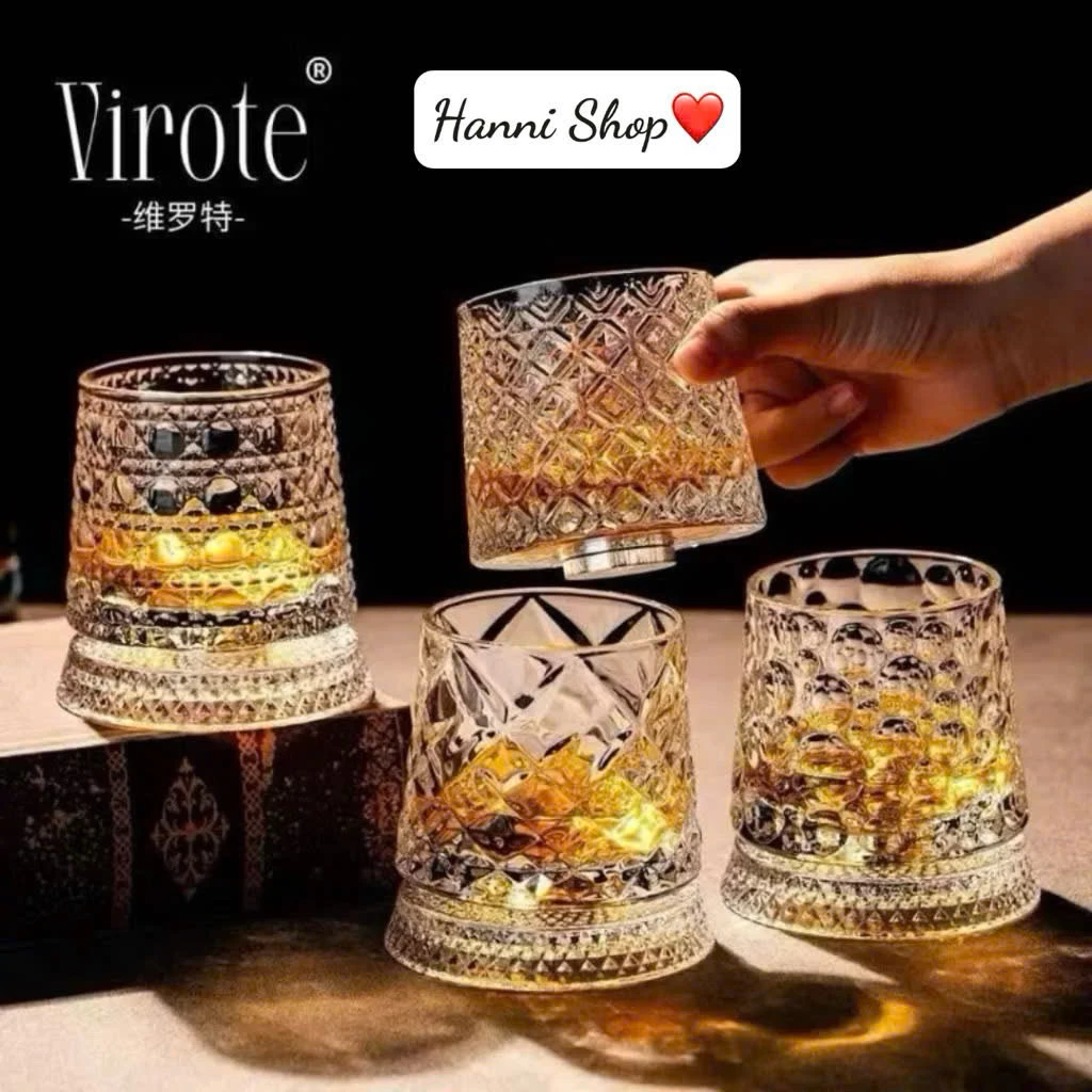 Cốc Thủy Tinh , Ly Thủy Tinh Pha Lê Đế Xoay 360°, Cao Cấp Chống Trượt HanniShop