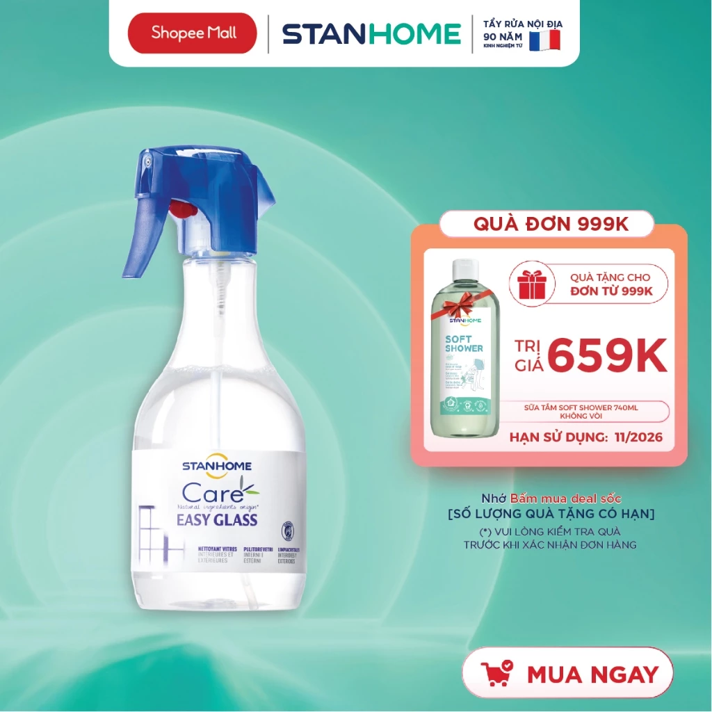 Nước Lau Kính Hữu Cơ STANHOME Easy Glass Care Tẩy Ố Gương, Kính Không Để Lại Vệt An Toàn Da Nhạy Cảm 500ML