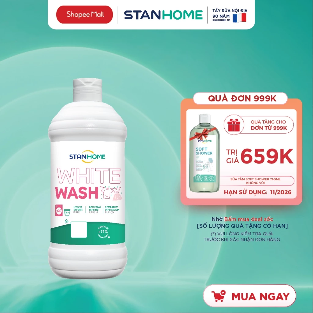 Nước giặt đậm đặc cho đồ trắng Stanhome White Wash 750ml