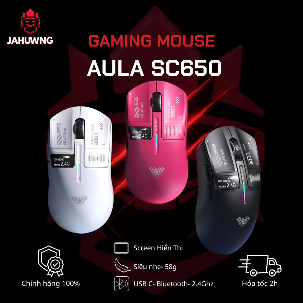 [Chính Hãng] Chuột Không Dây Gaming AULA SC650 -Màn Hình Hiển Thị Thông Số- 3 Mode Kết Nối- LED RGB