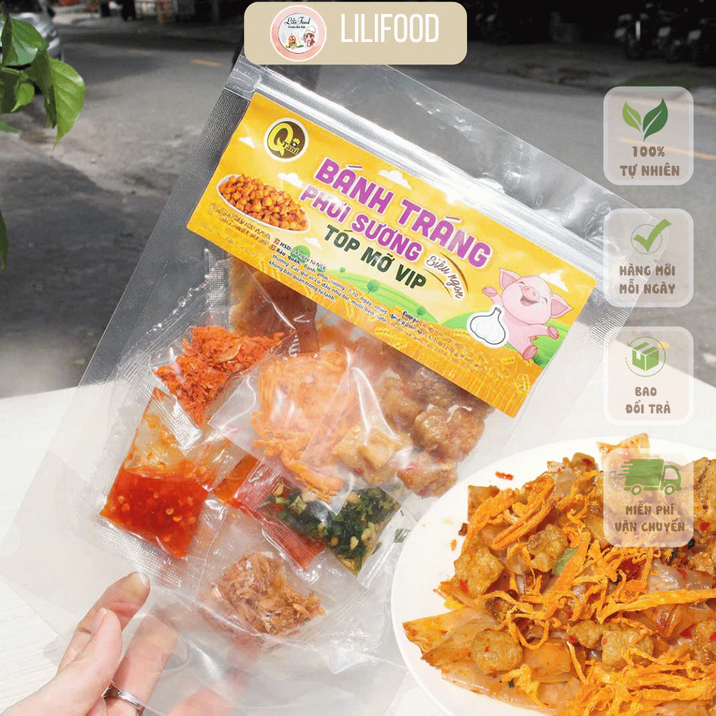 Bánh Tráng Dẻo Trộn Tóp Mỡ Khô Gà Dầu Hành Siêu Ngon LiliFood