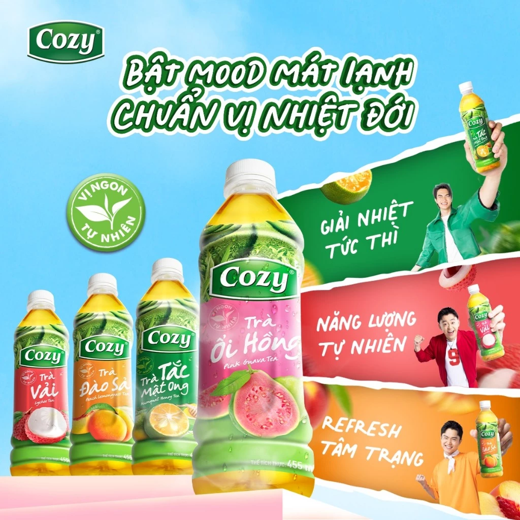 [KOLs] Trà Hoa Quả Cozy Thơm Ngon Rõ Vị Trái Cây Đào Sả - Ổi Hồng - Nho Bạc Hà - Mãng Cầu Thùng 24 Chai
