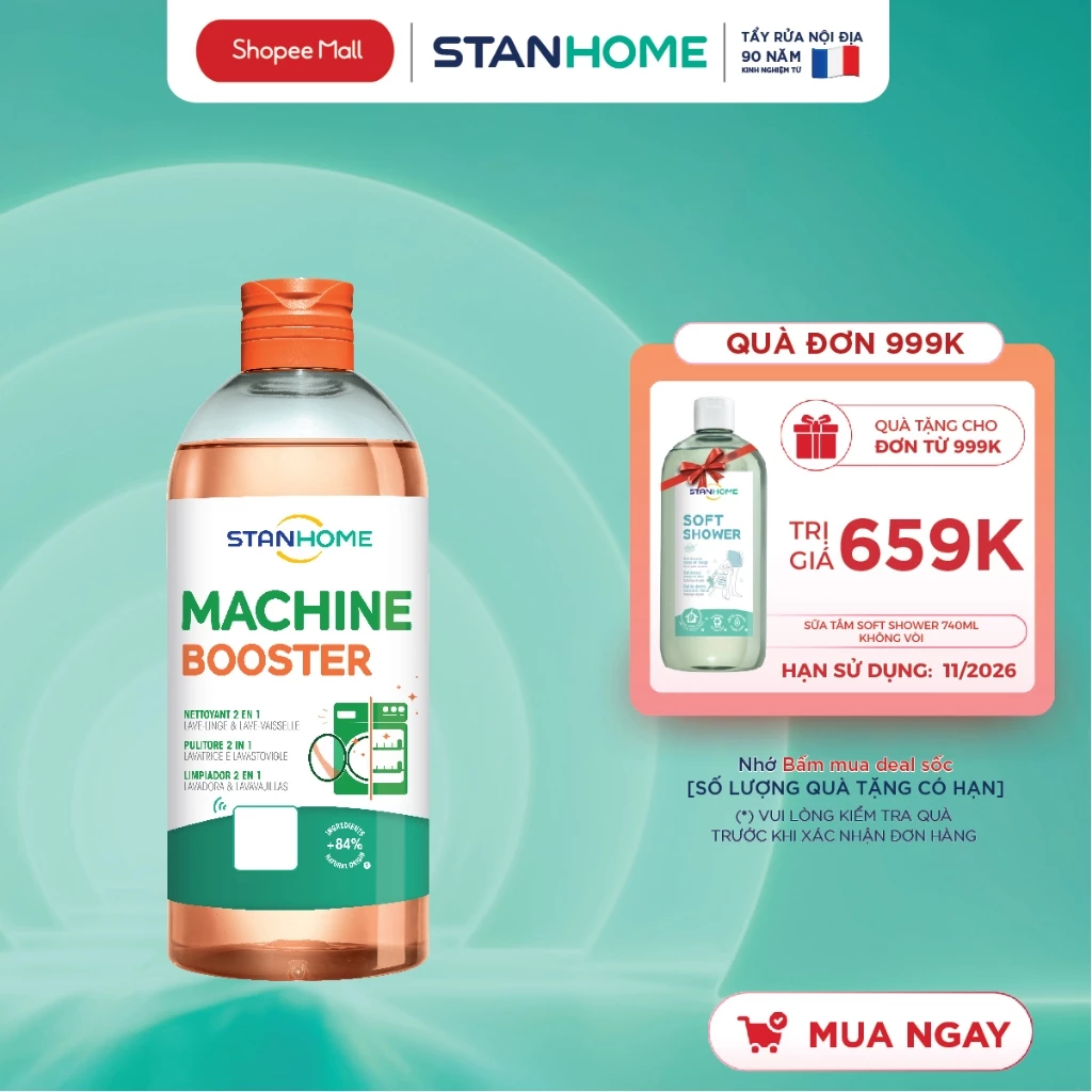 Dung dịch vệ sinh, khử mùi máy giặt, máy rửa bát và gioăng cao su Stanhome Machine Booster 500ml