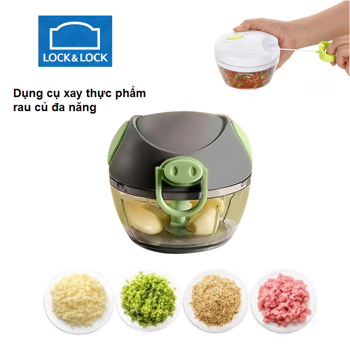 Dụng Cụ Xay Tỏi Ớt Băm Nhỏ Thực Phẩm Lock&Lock Mini Máy Xay Dây Rút Cầm Tay Hình Heo Tiện Dụng