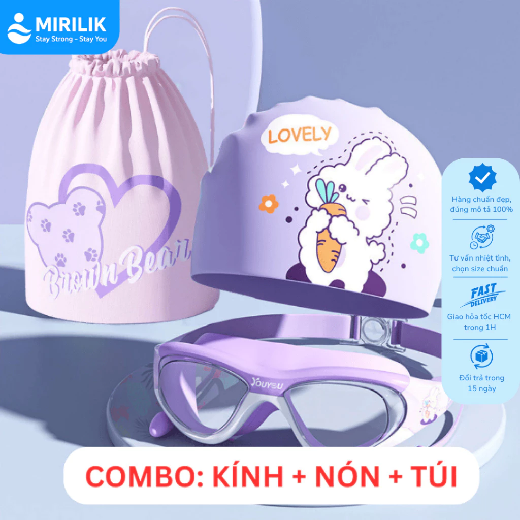 Combo Kính Bơi + Nón Bơi + Túi Bơi Cho Bé YOUYOU Mirilik – Chống Mờ Sương, Chống Nước, Hot Mùa Hè