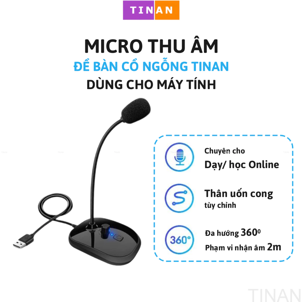 Micro Thu Âm Cổ Ngỗng TINAN SK30, Dùng Họp Online Văn Phòng, Học Online, Độ Nhạy Cao, Thu Âm Rõ, USB / Jack 3.5
