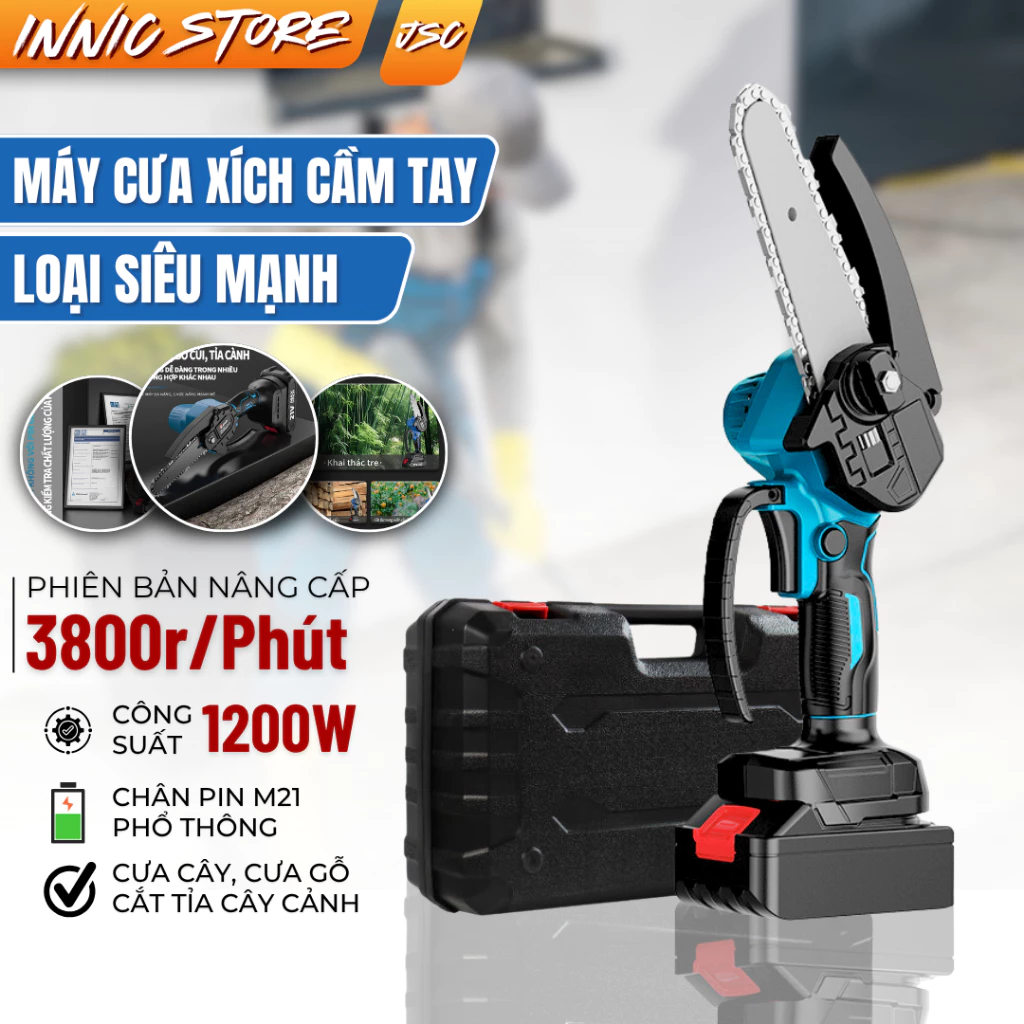 Máy Cưa Xích Makita 199V, Máy Cưa Xích Cầm Tay Lam Xích Dài 18cm , Lõi Đồng 100%, Cắt Tỉa Cây, Cưa Gỗ, Dụng Cụ Cắt Tỉa