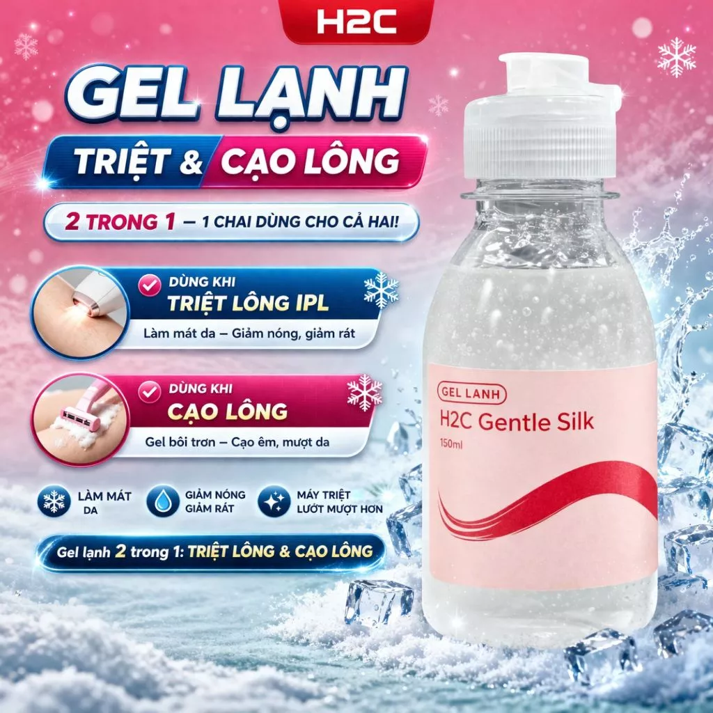 Gel lạnh H2C Gentlesilk, hỗ trợ triệt lông, cạo lông, siêu âm trong suốt, không nhờn rít