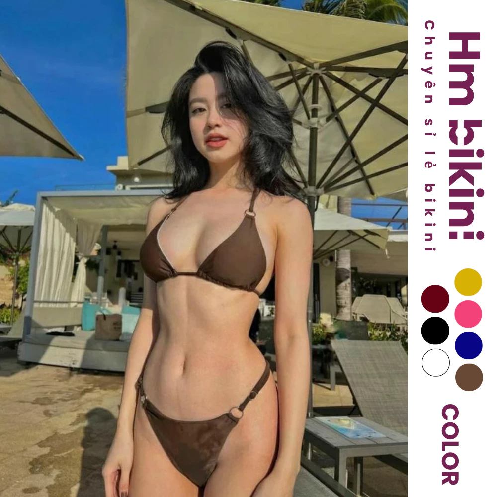 Bikini Đồ Bơi Nữ Hai Mảnh Tam Giác Khoen Có Tăng Đơ Tùy Chỉnh Tiện Lợi