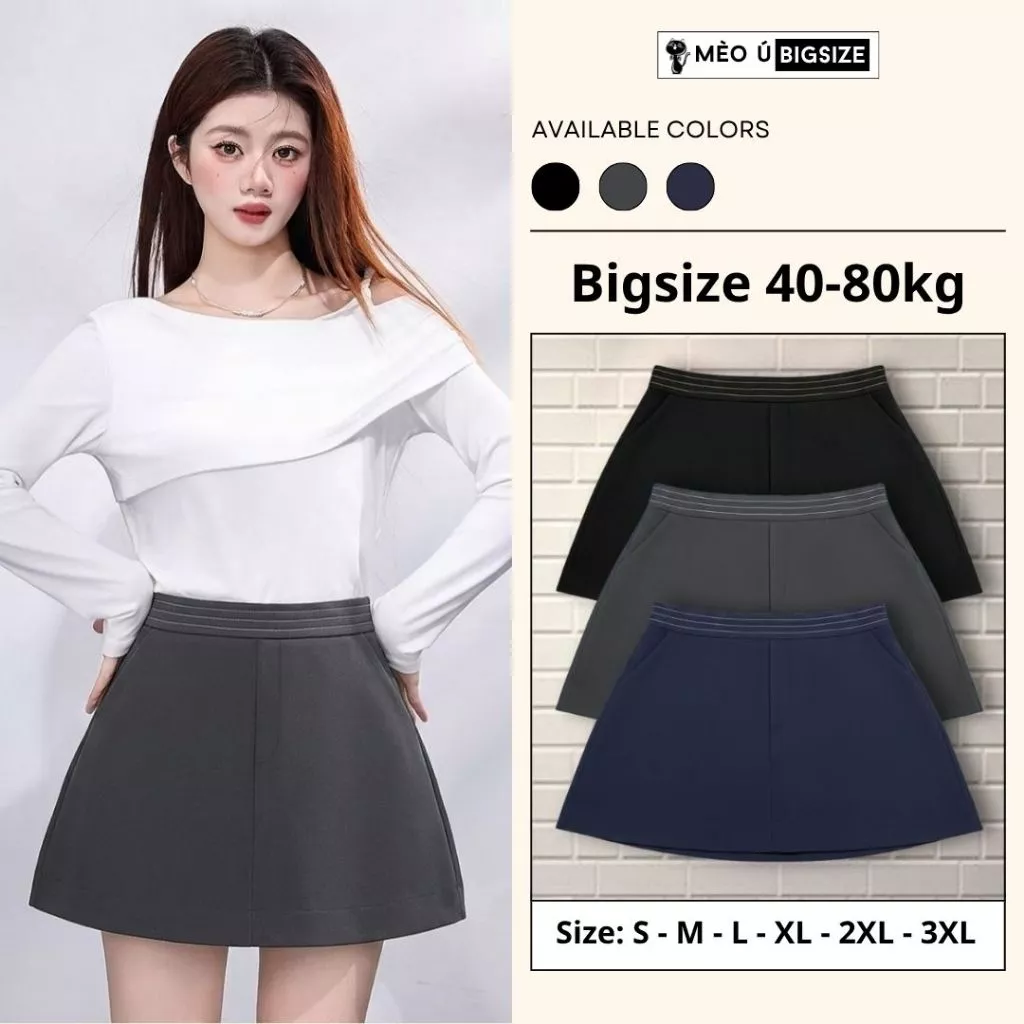 Chân váy nữ BIGSIZE Mèo Ú chân váy dáng ngắn xòe form chữ A cạp cao line kẻ nổi có túi phong cách Hàn Quốc 530