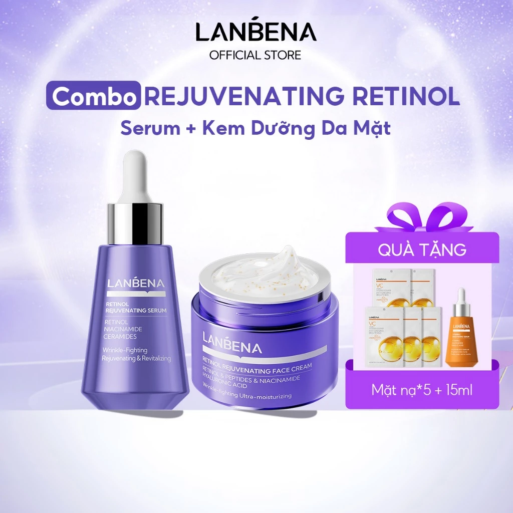 LANBENA Bộ kem dưỡng da mặt Retinol Niacinamide (30ml+30g) -Làm sáng da, giảm nếp nhăn, chống lão hóa,Skincare -live