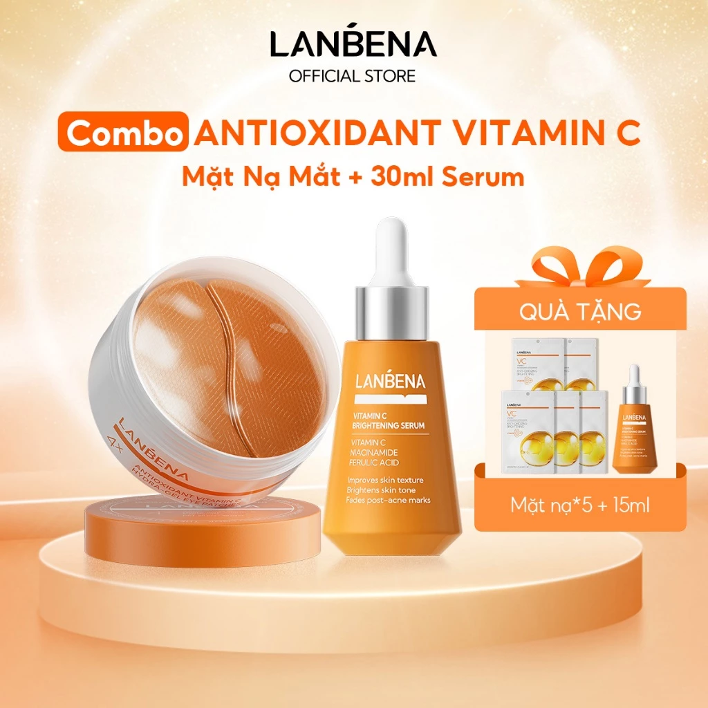 LANBENA Mặt nạ mắt +Serum (1 hộp+30ml) - Làm sáng giảm thâm quầng,Vitamin C,Niacinamide,dưỡng ẩm cho vùng mắt Skincare