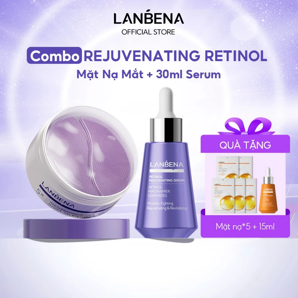 Live LANBENA Mặt nạ mắt+serum retinol (60 miếng+30ml) - giúp săn chắc vùng da quanh mắt, giảm nếp nhăn,Skincare