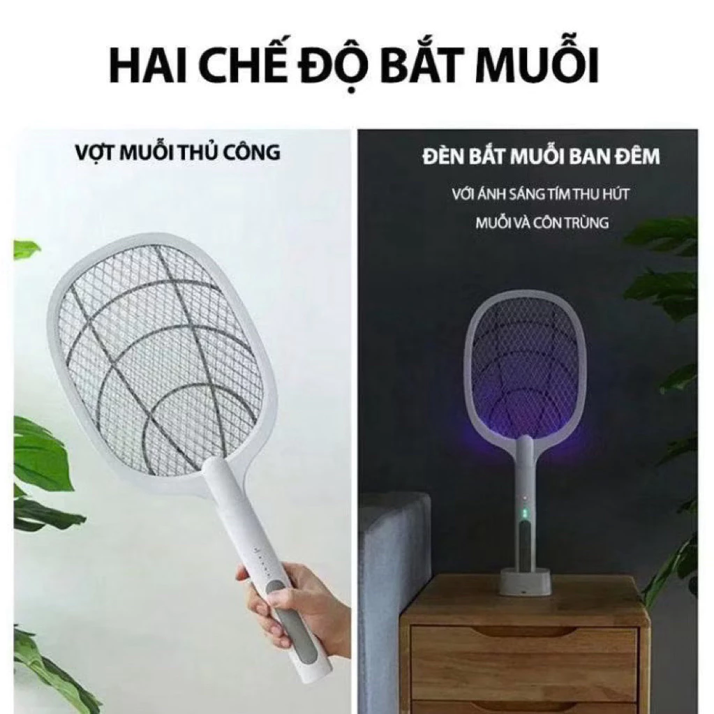 Vợt muỗi tự động kiêm đèn bắt muỗi 2in1 tự động sạc tích điện, vợt bắt muỗi thông minh cao cấp để bàn Hanni shop