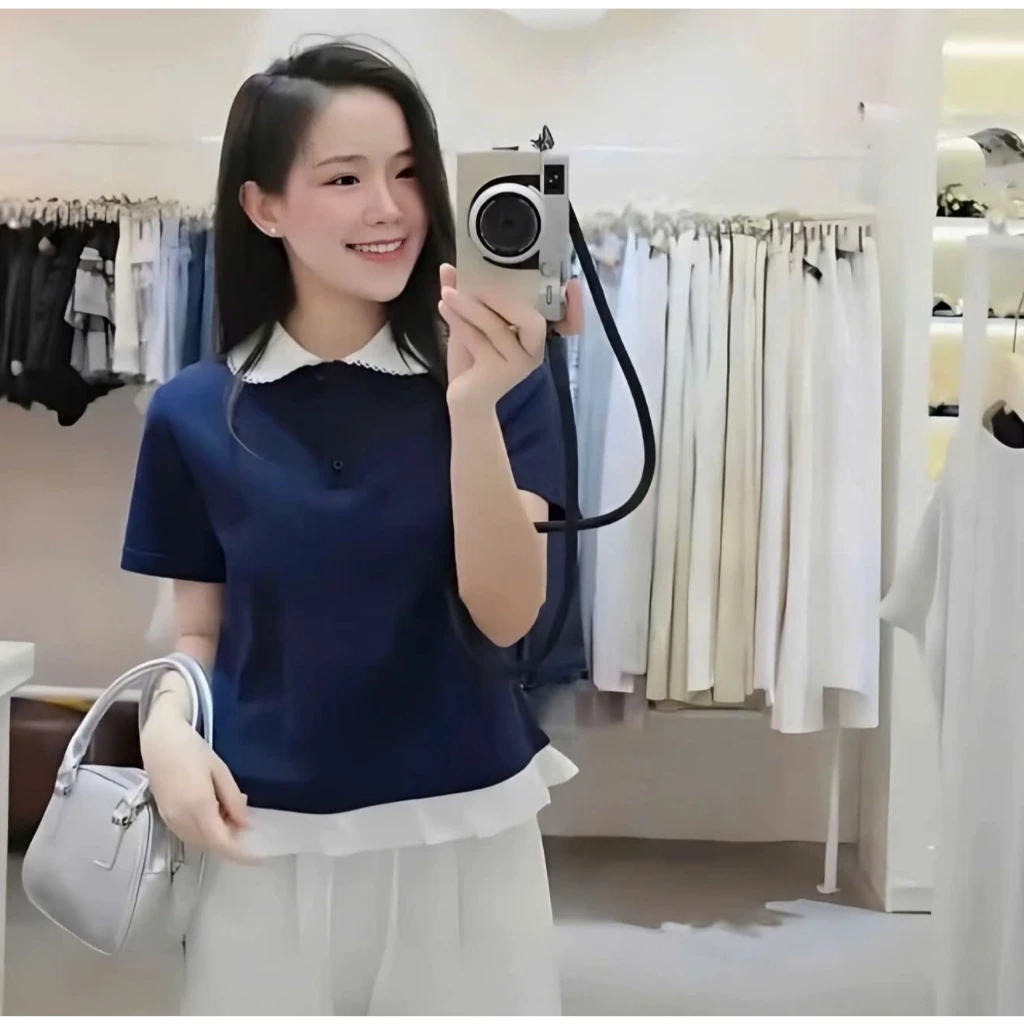 Áo thun Polo ngắn tay phối viền bèo ,áo babytee cổ sen chất cotton thoáng mát phong cách Hàn