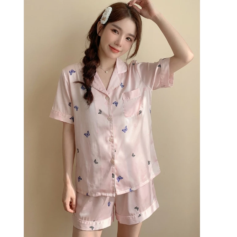 Bộ đồ pyjama lụa cao cấp họa tiết dễ thương sang chảnh có thể mặc đi chơi , ở nhà