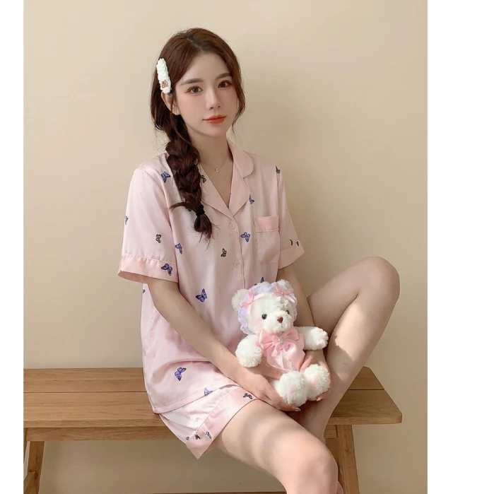 Bộ đồ ngủ họa tiết cherry lụa cao cấp dễ thương sang chảnh mặc đi chơi , ở nhà