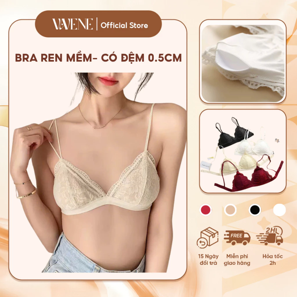 Áo lót Vanvene, áo ngực BR205 bra ren mỏng, đệm mút cotton thoáng mát, dây mảnh móc cài sau