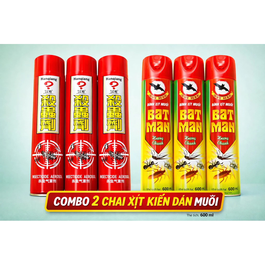 COMBO 2 BÌNH XỊT MUỖI KIẾN DÁN 600ML LOẠI TO HIỆU QUẢ GẤP ĐÔI