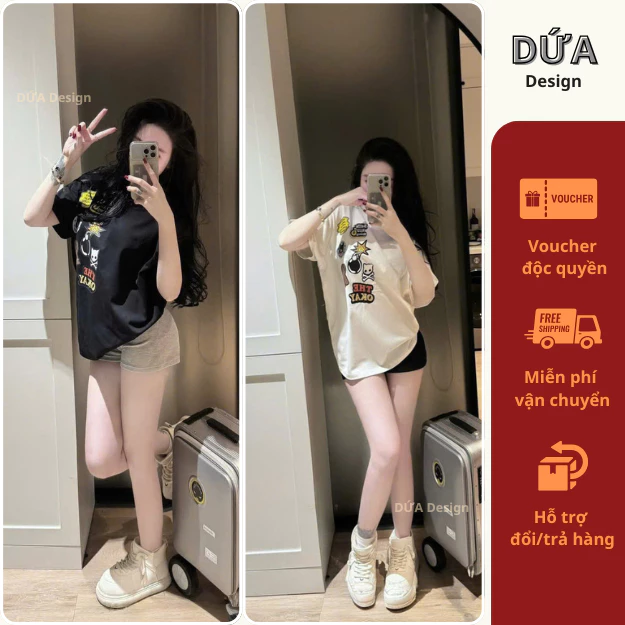 S9 Set Đồ Nữ The Okay Áo Thun Form Rộng In Hình Cá Tính Phối Quần Short Trẻ Trung Phong Cách Hàn Quốc Hot Trend